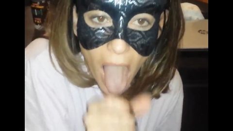 Masked blowjob and cum in mouth thumb1